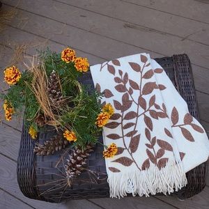 Cejon Gold Shimmer Scarf with Brown Fall   Leaves on a White background Size OS